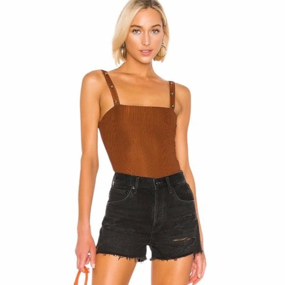 The East Order Tops - The East Order x Revolve Ribbed Bodysuit Cocoa